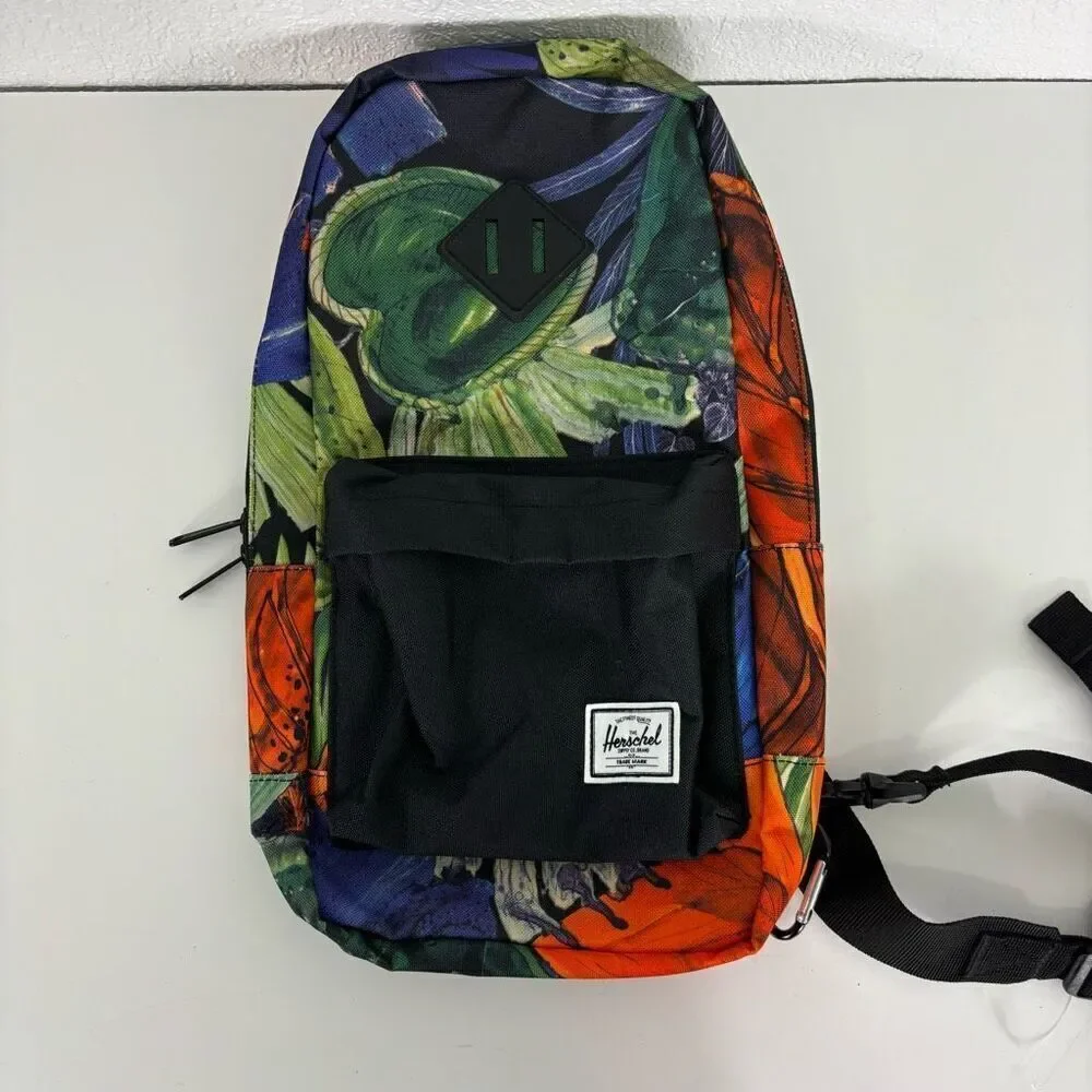 Hershel Green, Blue, & Orange Tropical Print Sling‎ Backpack Bag